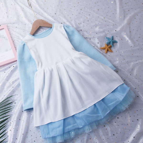 Barn Flickor Frozen Anna Elsa Rosett Prinsessklänning Fest Långärmad Tutu Klänningar Light Blue 100cm