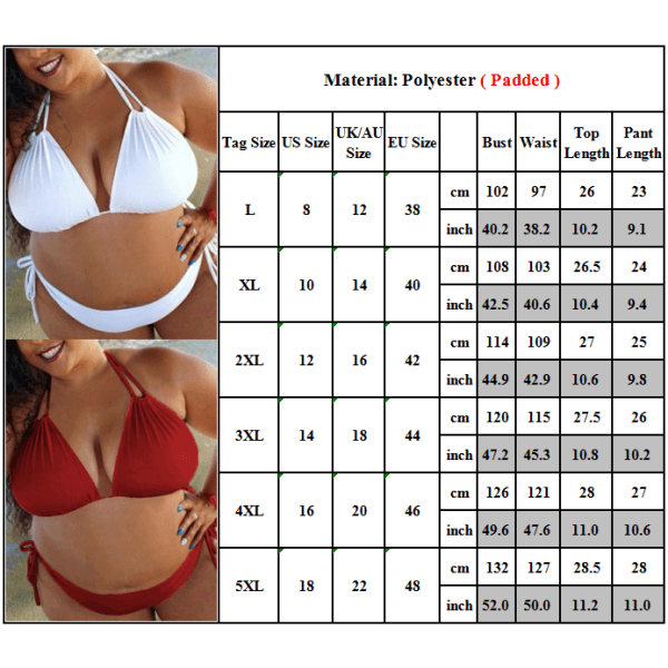 Plus Size Dam Halter BH Bikini Set Push Up Badkläder Baddräkt White XL