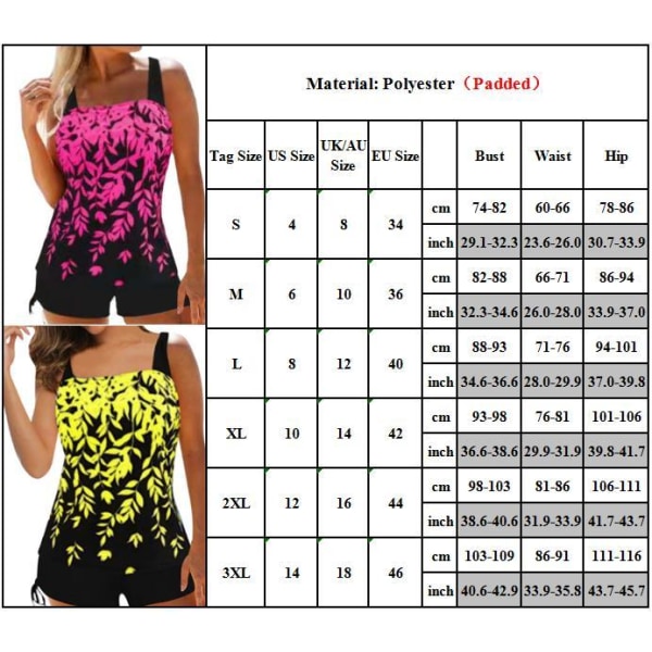 Kvinnors print Pojkshorts Tankini Set Sport Badkläder Baddräkt Gul XL