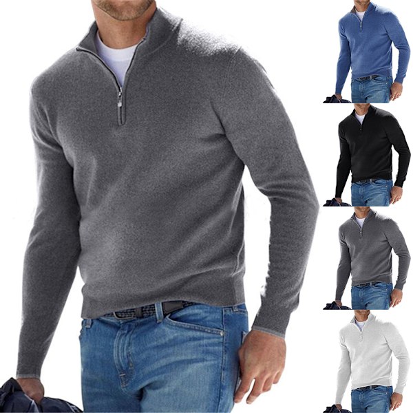 Herr Höst Vinter Casual Stå Krage Dragkedja Pullover Halv Hög Krage Lös Långärmad Huvtröja Grey 2XL