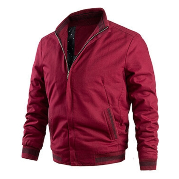 Pilotjakke til mænd med varm lynlås, vinterfrakke, letvægts afslappet vindjakke med lommer Red 4XL
