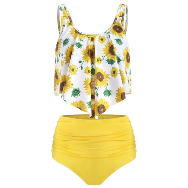 Dame Flæse Crop Top Bikini Sæt Højtaljet Badedragt Badetøj Yellow S