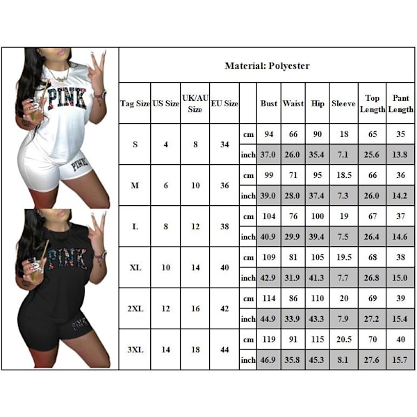 S-3XL Casual Workout Tvådelad Outfit för Kvinnor Träningsoverall Kortärmad T-shirt+Elastiska Shorts med Hög Midja Set White 3XL