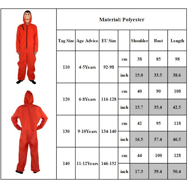 Money Heist Karneval Cosplay Kostym Jumpsuit Och Mask Halloween Party Kläder M