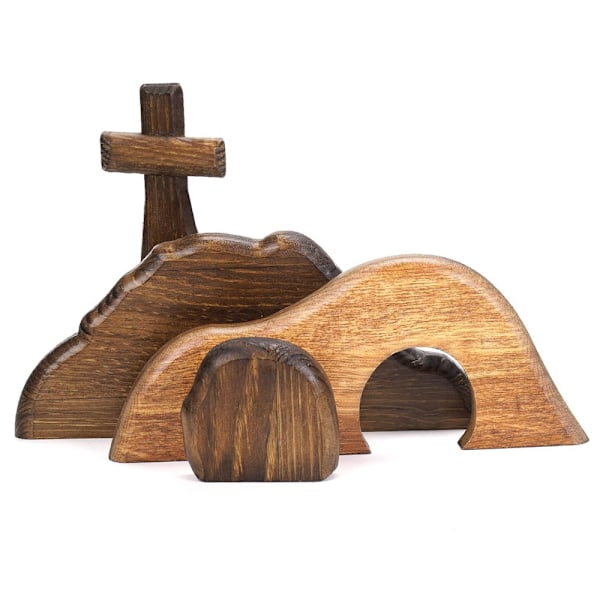 Den tomme grav påskescenen og kors påskepynt religiøs tom grav påskescene dekor trestatue påskepynt til hjemmet, bordplate