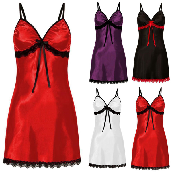 Damunderkläder Spets Nattklänning Babydoll Nattkläder Red XL