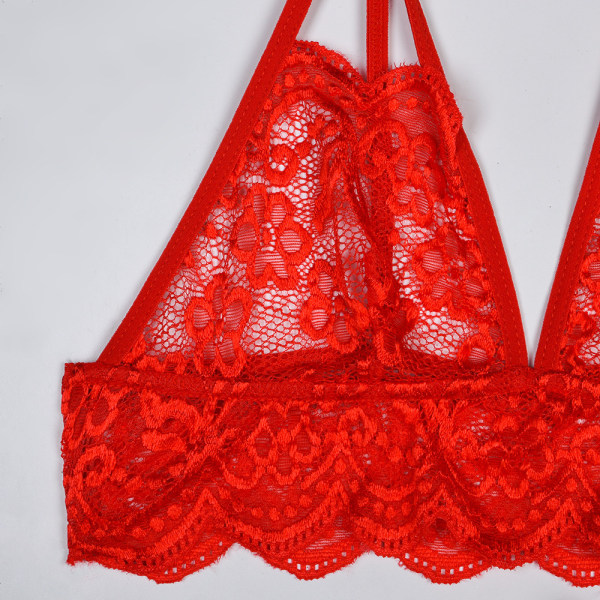 Kvinnor Sexiga Spets Underkläder Set Push-up Underkläder Nattkläder Red M