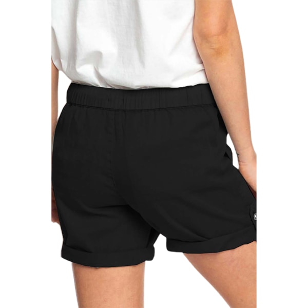 Raka shorts i ren färg med remmar / mångsidig / för kvinnor Black 2XL