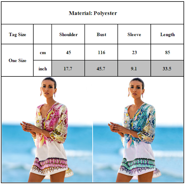 Kvinnors Baddräkt Bikini Cover Up Klänning Sommar Strand Tunika Blue & Green One Size
