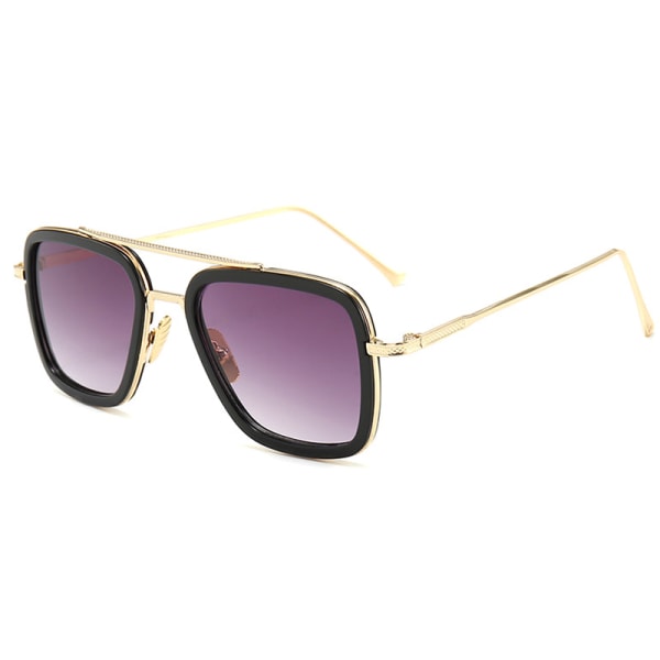 Fyrkantiga solglasögon för kvinnor män Vintage metall solglasögon Gold Frame Purple Lenses