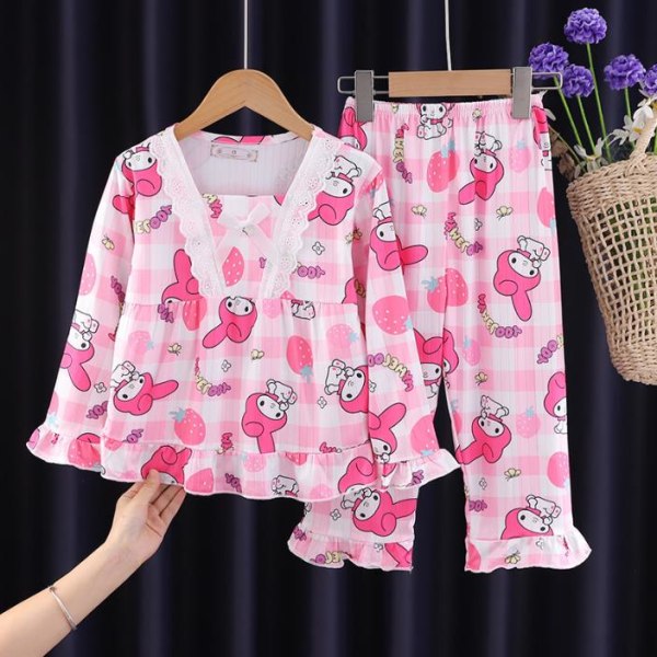 Sanrio Kuromi Kostym Barn Långärmad Pyjamas Flickor Pojkar Tecknad T-shirt+byxor 2st/set Barns Casaul Sovkläder B 7-9Years