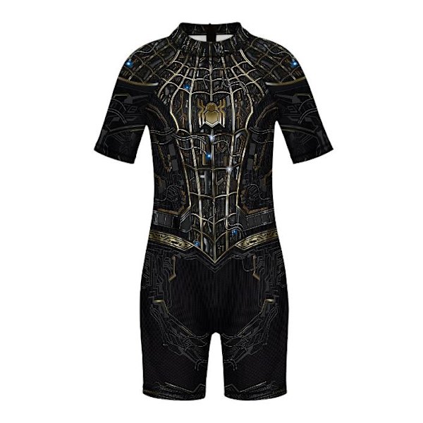 Pojkars Superhjälte Kläder, Pojkars Kortärmade Helkroppsbaddräkter, Sommar Snabbtorkande Spiderman Zip Up Helkroppsbaddräkter för Barn A L