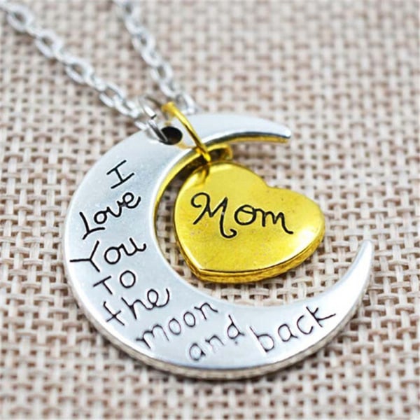 Jag älskar dig mamma Moon Heart Hänge Halsband present till mors dag Gold+Silver