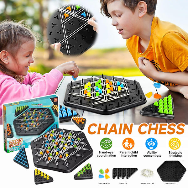 Kedjespel i triangelform, interaktivt spel för föräldrar och barn, pusselspel för flera spelare, resespel, strategispel
