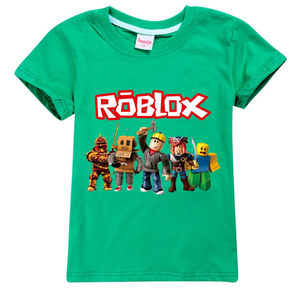 Roblox Flickor Pojkar Tecknad Tryckt T-shirt Sommar Kortärmad Tröja Bomull Rundhalsad Topp Green 160cm