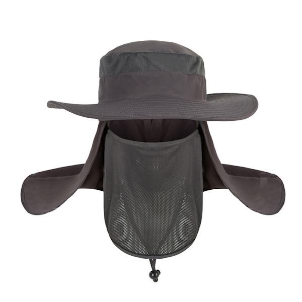 Mesh Fishmen hatte med bred skygge og klap til mænd og kvinder med maske Deep gray