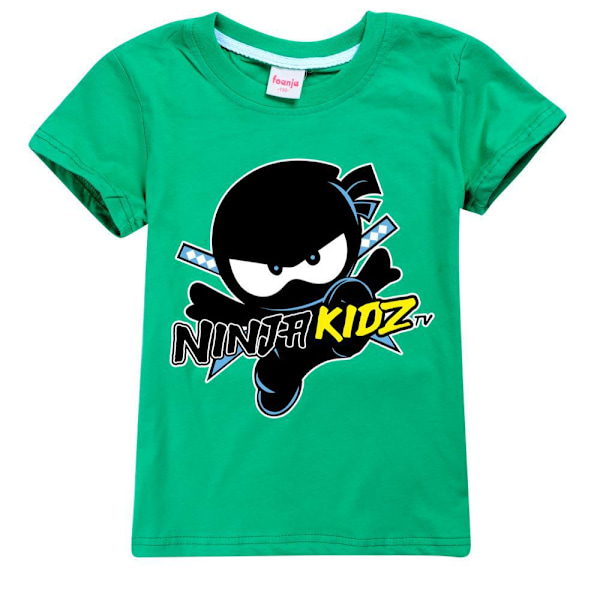 Ninja Kidz Flickor Pojkar Tecknad Tryckt T-shirt Sommar Kortärmad Tröja Bomull Rundhalsad Topp Green 130cm