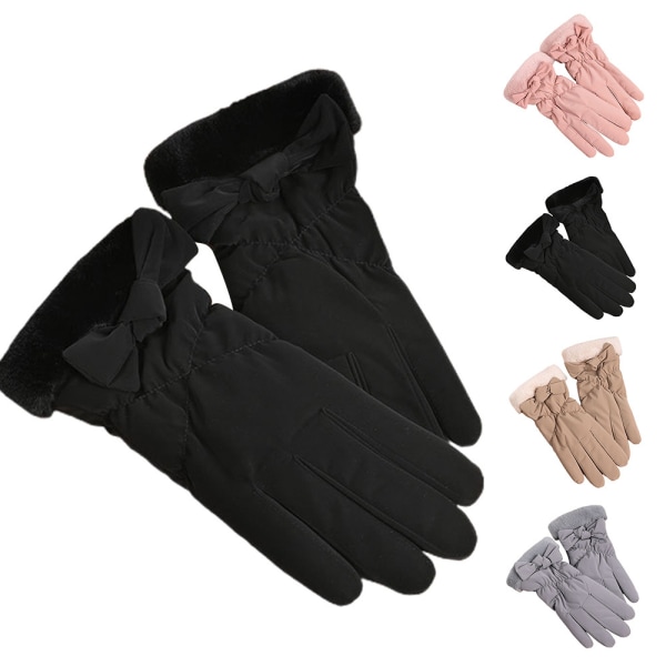 Mjuka mockagolvhandskar för kvinnor, fodrade med fleece, varma vinterhandskar med hela fingrar Black