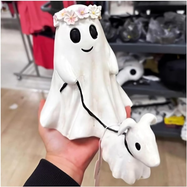 Festival Spøgelse Går Tur Med Sin Spøgelseshund 2024 Opgradering Søde Spøgelse Spøgelseshund Halloween Statue Sjov Halloween Figur Hjem Girls