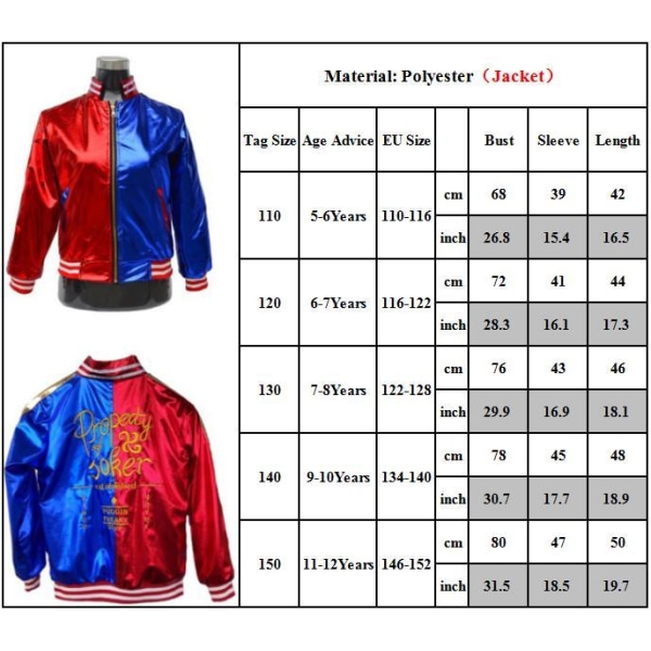 Harley Quinn Kostymset för Barn - Jacka, Shorts, T-shirt och Handskar 150cm