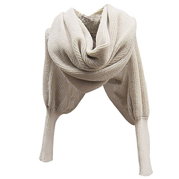 Dam Scarf Mode Varm Solid Stickad Wrap Crochetad Tjock Kappa Med Ärm För Sommar Vinter Höst Sjal Wraps Scarfs Beige