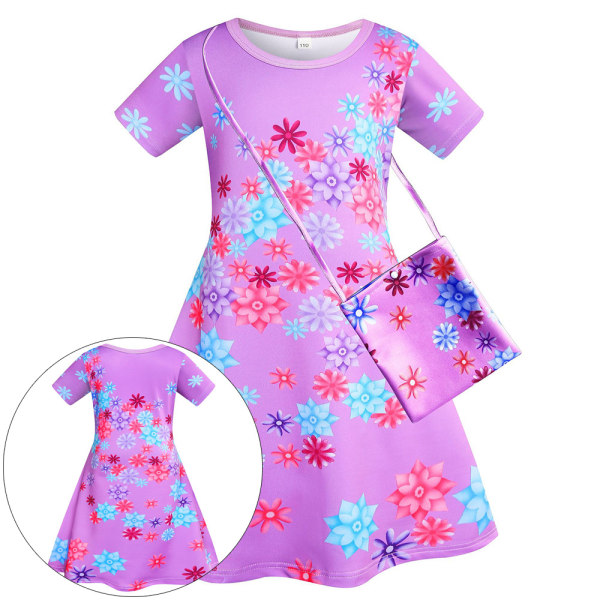 Kids Girl Encanto Isabela Cosplay Summer Short Sleeve Dress Bag 11-12Years = EU146-152