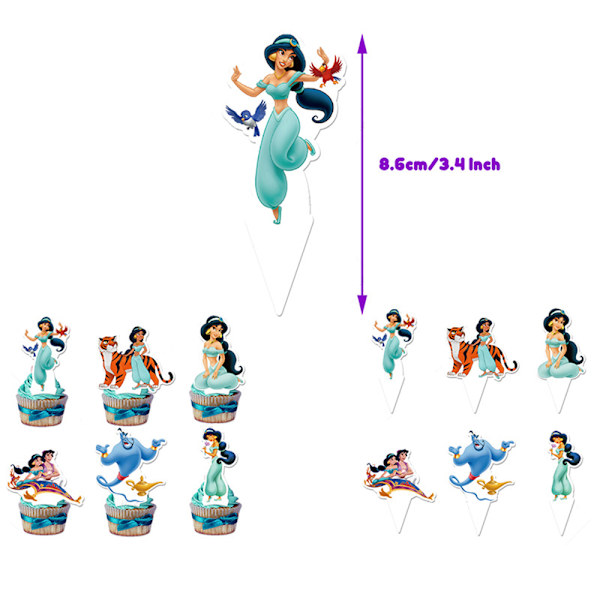 Jasmine Aladdin Hemfödelsedag Dekorationer Banner Ballonger Tårta Topper Tillbehör