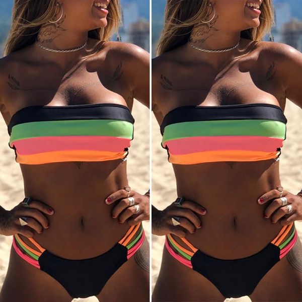 Kvinnor Sexig Vadderad Bandeau Boob Tube Bikini Set Baddräkt Badkläder multi-color L