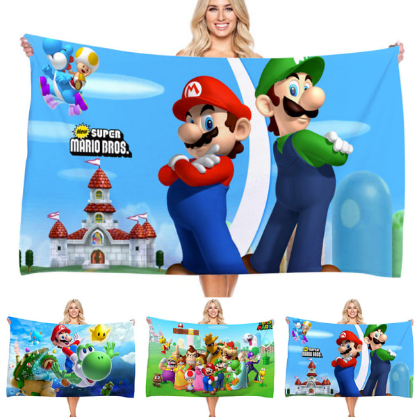 Super Mario Mikrofiber Badstrand Handduk för Vuxna Kvinnor Barn Pojke Flicka C 75*150cm