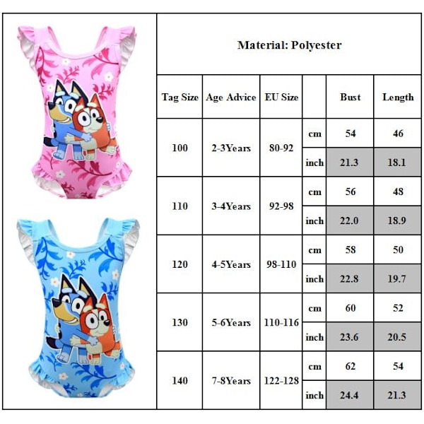 Bluey Barn Flickor Baddräkt Hel Baddräkt Simkläder för Sommar Strand Semester Pool Surf Pink 130cm