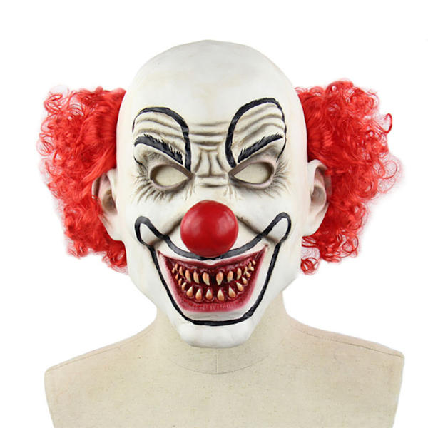 Halloween Mask Leende Clown Helansikte Joker Kostym Cosplay Red Hair
