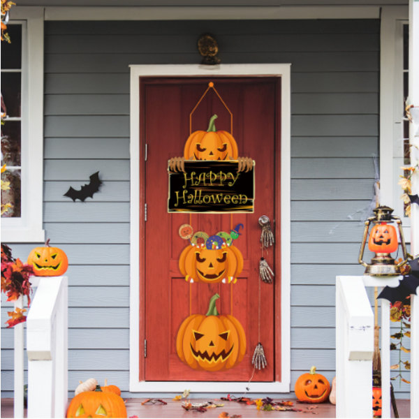 Halloween Træperler Dekorativ Væghænger til Hjemmet Bondehus A