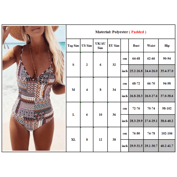 Dam Geometrisk Monokini Baddräkt i ett stycke Badkläder Bikini Geometric Print L