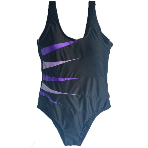 Randig Baddräkt för Kvinnor, En Delad Monokini, Plus Storlek Purple & Black 2XL
