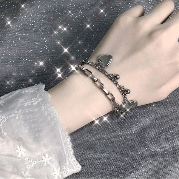 Metallpläterad Love Heart Chain Link Armband Smycken Flickor Dam