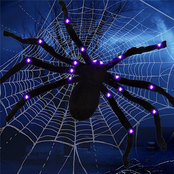 Halloween Edderkoppespind Dekorationer Lysende Kæmpe Edderkop Indretning 30cm