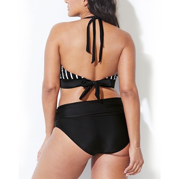 Kvinnor Randig High Waist Halter Bikini Set Badkläder Baddräkt Striped 4XL