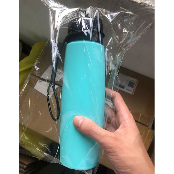 600ml Vikbar Vattenflaska, Vikbar Vattenflaska i Silikon, Läcksäker Sport Vattenflaska som kan Fällas ihop för Löpning och Vandring Lake Blue
