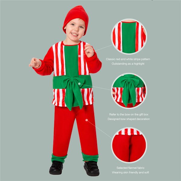 Julgåva Box Kostym Toddler Båge Randig Toppar Hatt Byxor Dräkt Halloween Cosplay Kostym för Pojkar Flickor Julgåva S