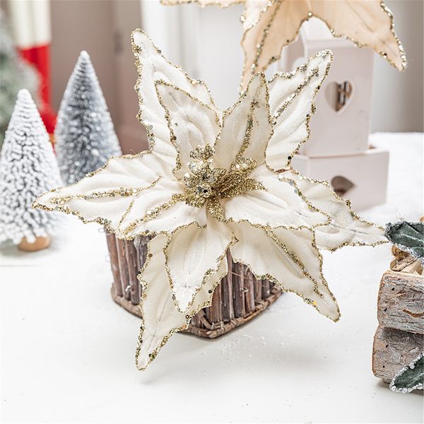 1 st julgran prydnad i storlek med glitterblomma, julstjärna, juldekoration till fest Platinum