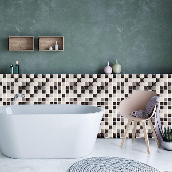 Retro-mosaiikkilaattatiiliseinä -tarratapetti kylpyhuoneeseen ja keittiöön Black 30Piece
