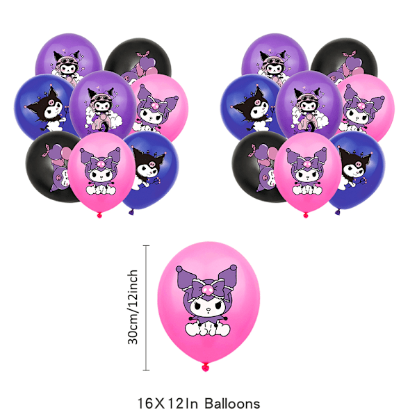 Kuromi födelsedagsfest dekorationer för pojkar och flickor, banderoll, vimplar, ballonger, tårtdekorationer
