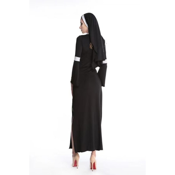 Halloween Sexy Nun Klänning för Dam, Långärmad med Hög Slit XL