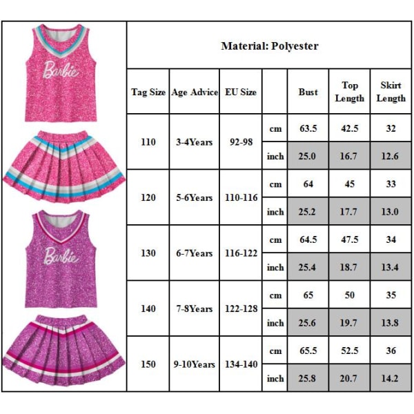 Halloween-kostym för flickor - Barbie Cheerleader Tanktop och Kjolar purple 150cm