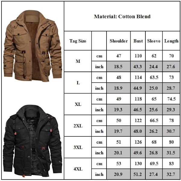 Herre Zip-Up Hettegenser Casual Hettegenser Fleecejakke Mote Løs Fjellklatring Topp Khaki 4XL
