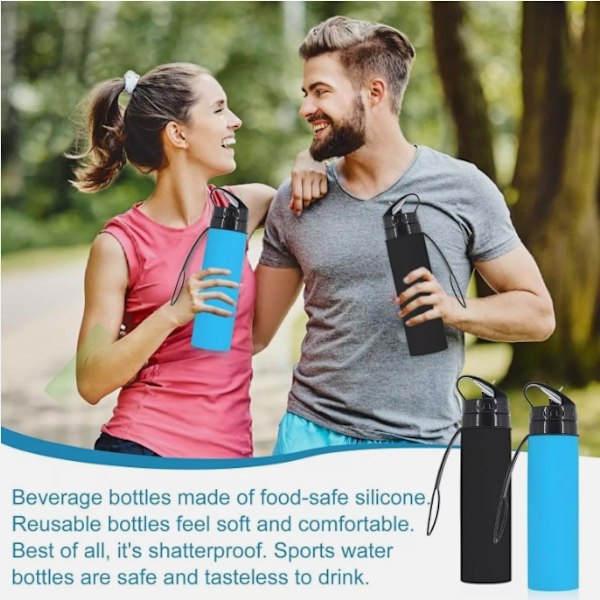600ml Vikbar Vattenflaska, Vikbar Vattenflaska i Silikon, Läcksäker Sport Vattenflaska som kan Fällas ihop för Löpning och Vandring Sky Blue