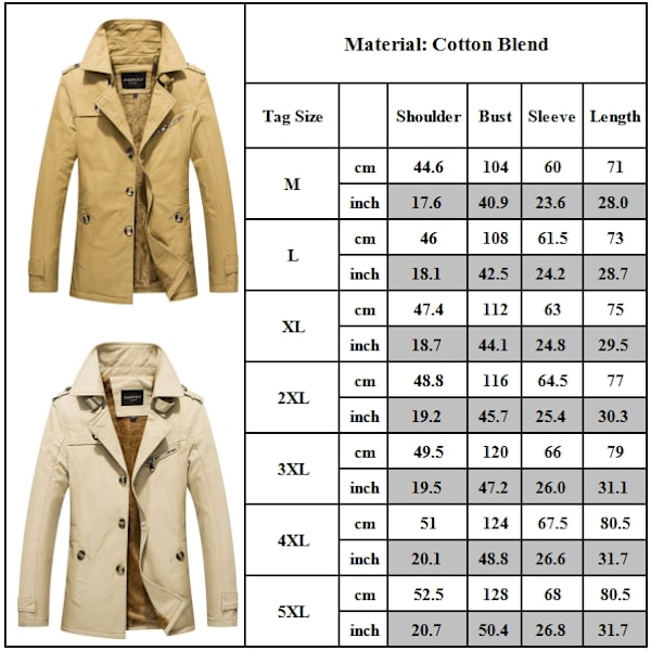 Herrar Slim Fit Notched Collar Enkeltknäppt Bomullsjacka Kontorsvindjacka Dark Khaki M