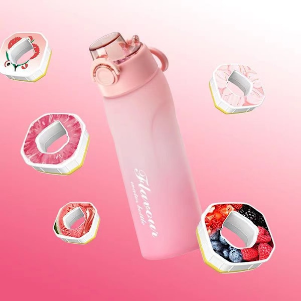 720ML Smaksatt Vattenflaska med 7 Frukt Doftflaska med 1 Smak Poddar för Gym och Utomhusaktiviteter Pink