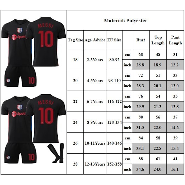 24-25 Barcelona Bortamatch Tröja Barn Fotbollströja Kit #10 MESSI Fotbollsdräkter Pojkar Träningsdräkt 22