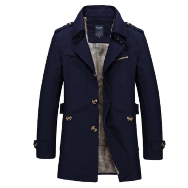 Herrar Slim Fit Notched Collar Enkeltknäppt Bomullsjacka Kontorsvindjacka Blue 2XL